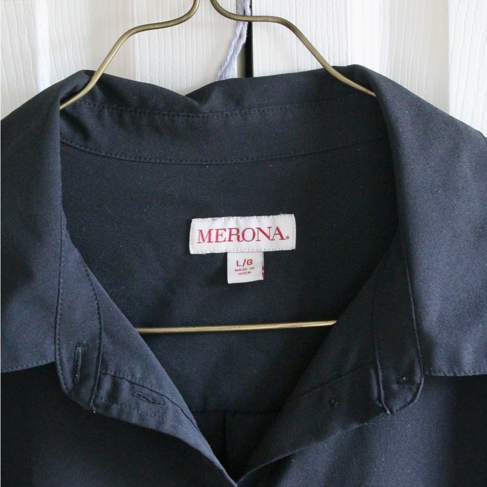 Merona Black Long Sleeve Women's Button Down Shirt Front Pocket - Picture 4 of 6